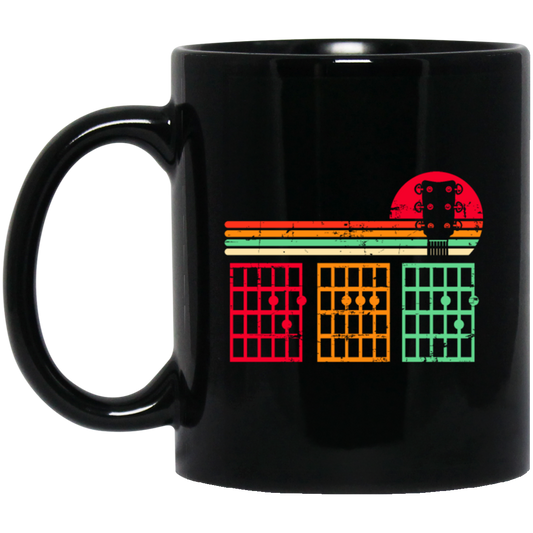 Retro Dad Guitar Gift, Chords Lover, Dad Love Guitar Black Mug