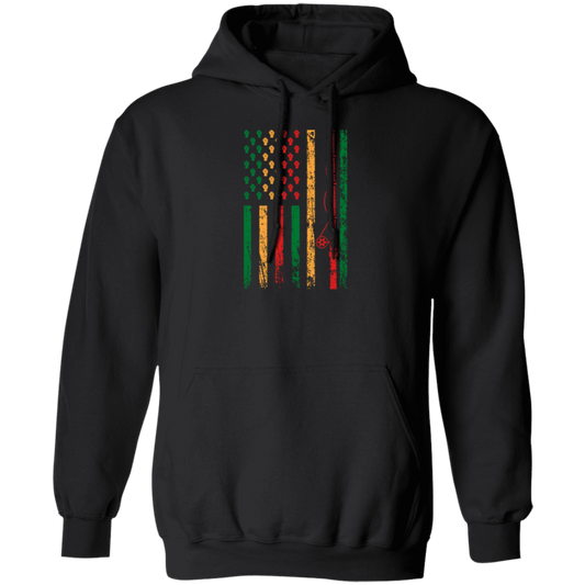 Fishing Rod, American Flag, Black Juneteenth, American Sport, Black History Pullover Hoodie