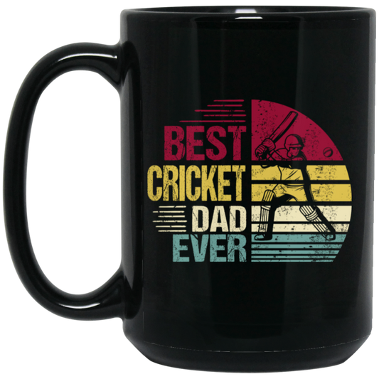 Retro Cricket Love Gift, Best Cricket Dad Ever, Daddy Gift, Best Cricket Black Mug