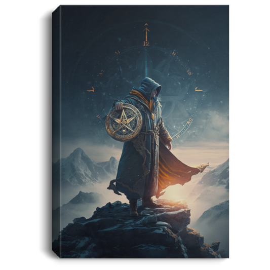 Sorcerer Standing On The Mountain, The Warrior Holds The Shield Canvas