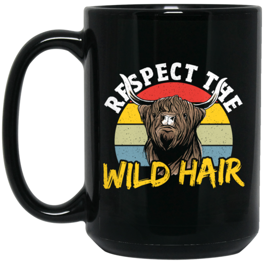 Cattle Cow, Respect The Wild Hair, Retro Cow Gift, Cow Wildlife, Love Cow Black Mug