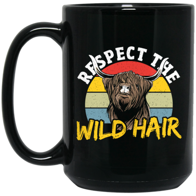 Cattle Cow, Respect The Wild Hair, Retro Cow Gift, Cow Wildlife, Love Cow Black Mug