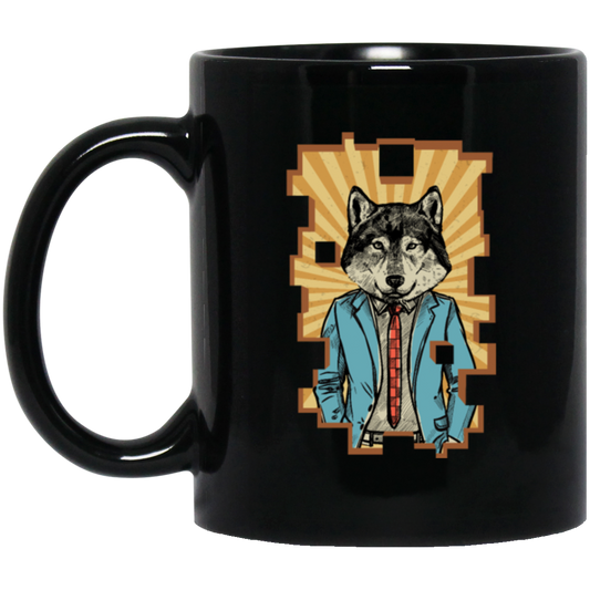 Wolf Hipster Animal Retro Wolf Herd Vintage Cool Black Mug