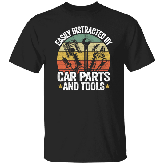 Retro Car Parts, Easily Distracted By Car Parts And Tools, Funny Tool Lover Unisex T-Shirt