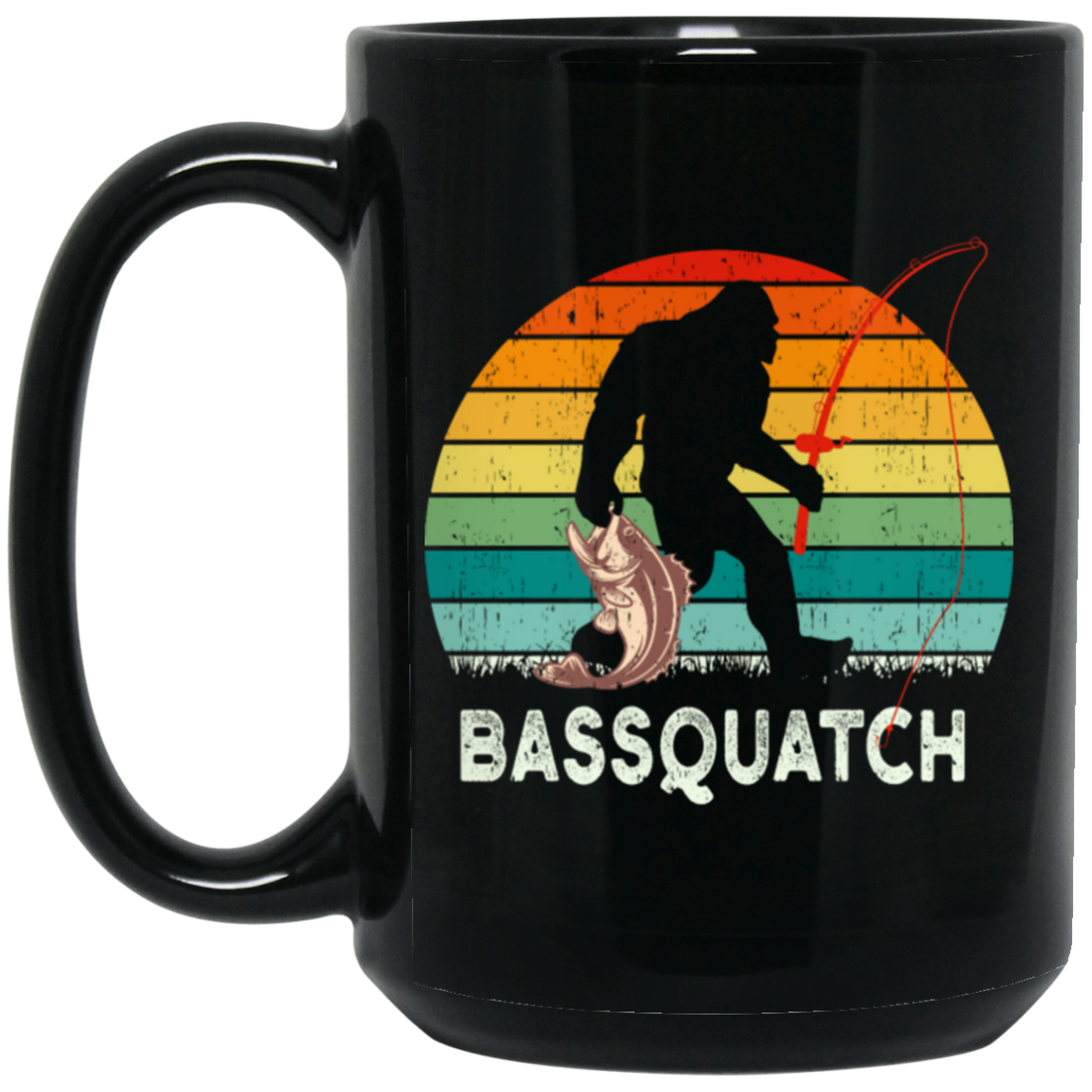 Retro Bass Quatch Angler Fish Vintage Gift For Friend Black Mug