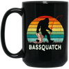 Retro Bass Quatch Angler Fish Vintage Gift For Friend Black Mug