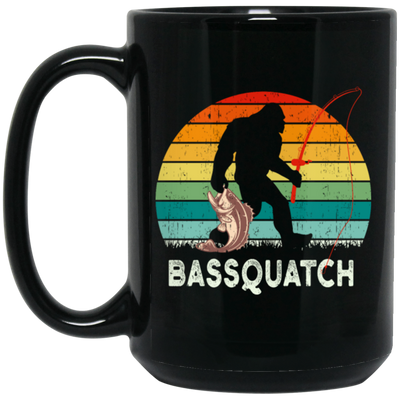 Retro Bass Quatch Angler Fish Vintage Gift For Friend Black Mug