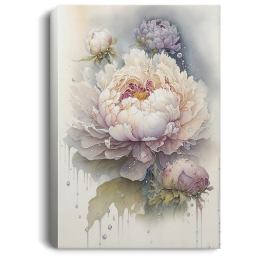 Peony Flowers Watercolor Fresh, Floral Watercolor, White Peony With Dew Drops