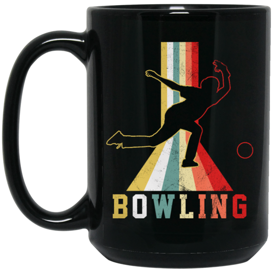 Colorful Bowling, Sporty Retro, Boy Gift, Bowling Lover Gift Black Mug