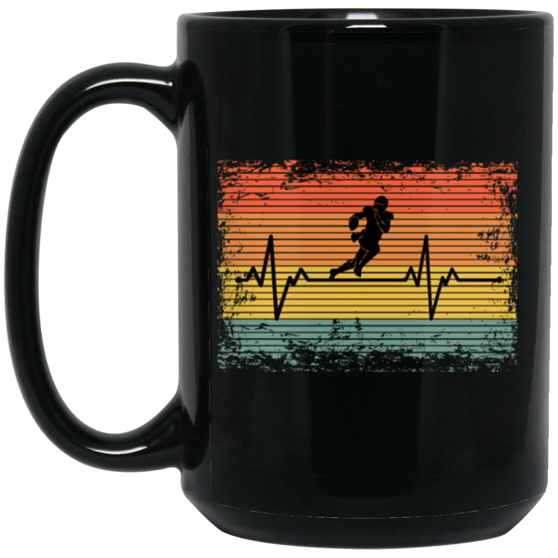Retro Heartbeat Football Gift Black Mug