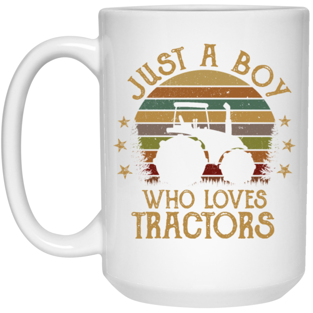 Retro Just a Boy Who Loves Tractors Farm Birthday Kids White Mug