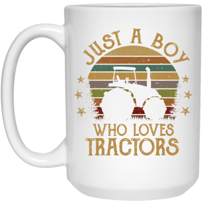 Retro Just a Boy Who Loves Tractors Farm Birthday Kids White Mug