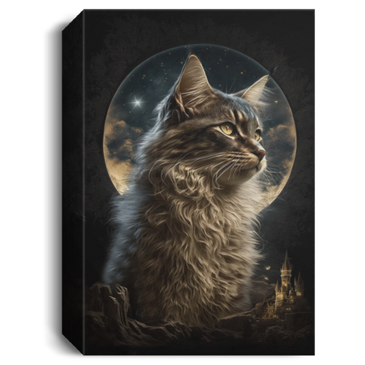 Majestic Kitten Superimposed By The Moon, Big Cat, Giant Cute Cat Canvas