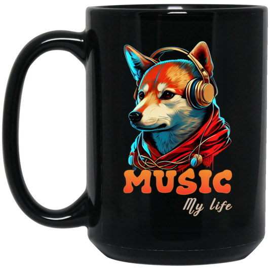 Fox Love Music, Handsome Foxe Wear A Headphone, Music Lover, Music Is My Life Black Mug