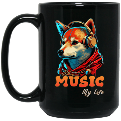 Fox Love Music, Handsome Foxe Wear A Headphone, Music Lover, Music Is My Life Black Mug