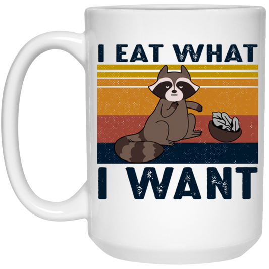 Retro Raccoon I Eat What I Want, Funny Raccoon White Mug