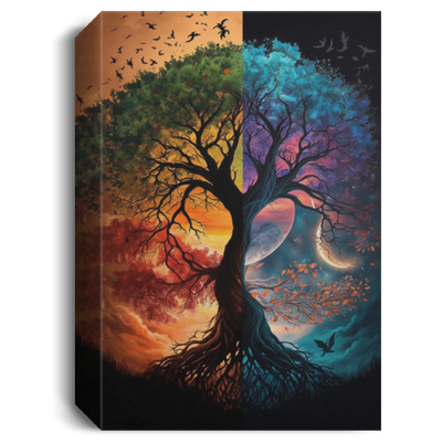 A Beautiful Painting With Tree Of Life Canvas, Picture Of Day And Night, Watercolor Tree