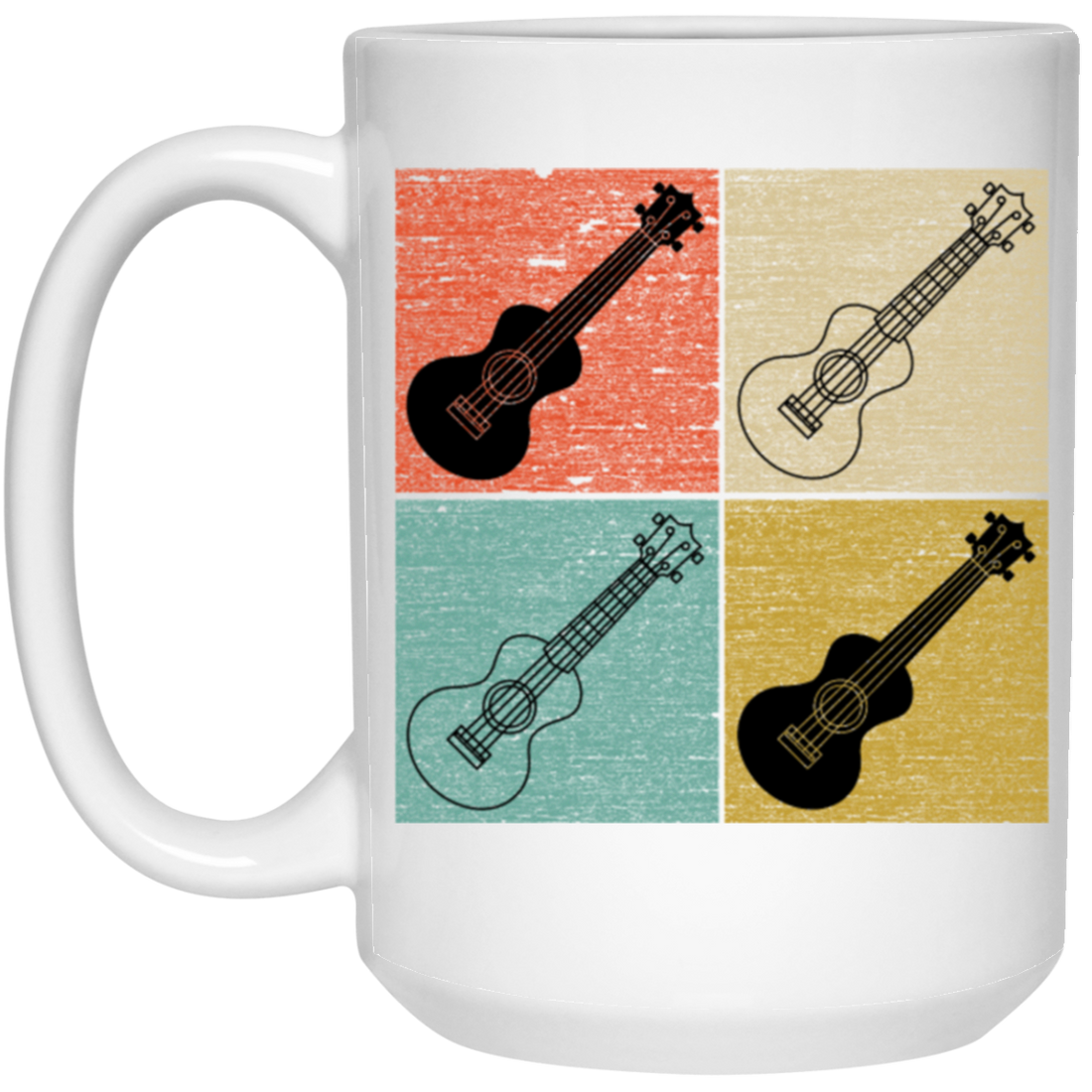 Four Ukulele Great Present For Ukulele Lover Birthday Gift Vintage White Mug