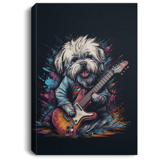 A Coton De Tulear Dog As A Rocker Playing Electric Guitar, Rock Music Canvas