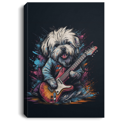 A Coton De Tulear Dog As A Rocker Playing Electric Guitar, Rock Music Canvas