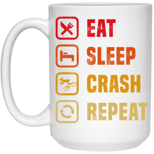 Retro Eat Sleep Crash Repeat - Mountain Biking White Mug