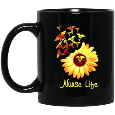 Nurse Gift, Nurse Life Sunflower, Cute Nurse Gift, Love My Nurse Life Black Mug