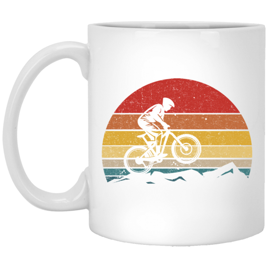 Vintage Biking, Cycling Biker Retro, Riding On Mountain Retro White Mug