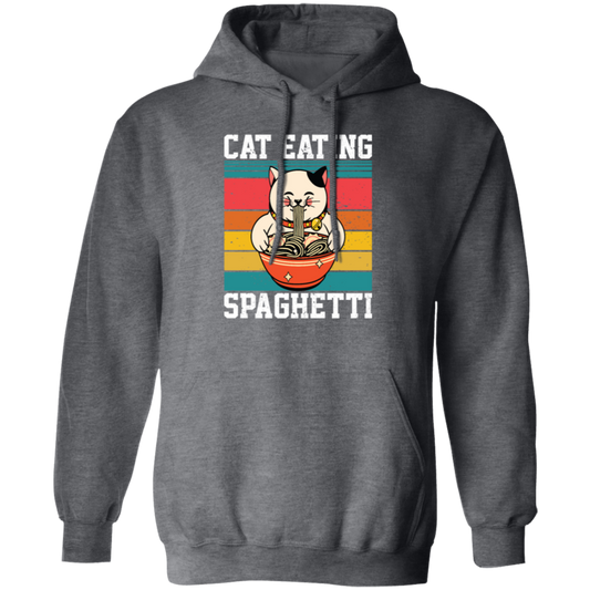 Retro Cat Lover, Cat Eating Spaghetti, Japanese Spaghetti, Love Ramen Pullover Hoodie