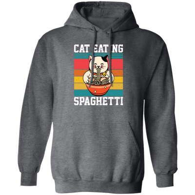 Retro Cat Lover, Cat Eating Spaghetti, Japanese Spaghetti, Love Ramen Pullover Hoodie