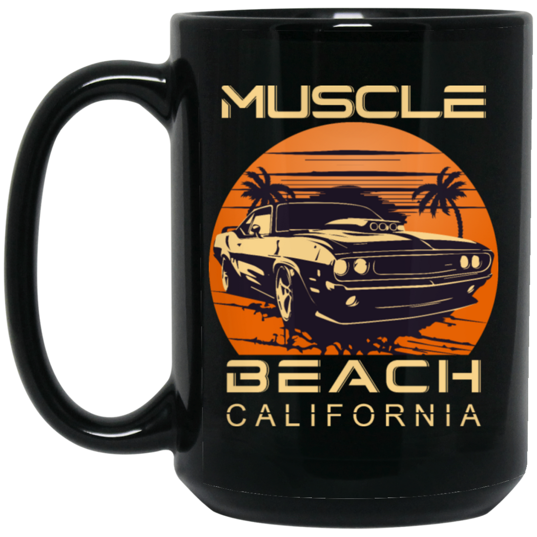 Muscle Lover, California Beach, Best Muscle Gift, Love Retro Muscle Beach Black Mug