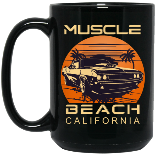 Muscle Lover, California Beach, Best Muscle Gift, Love Retro Muscle Beach Black Mug