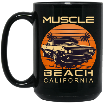 Muscle Lover, California Beach, Best Muscle Gift, Love Retro Muscle Beach Black Mug