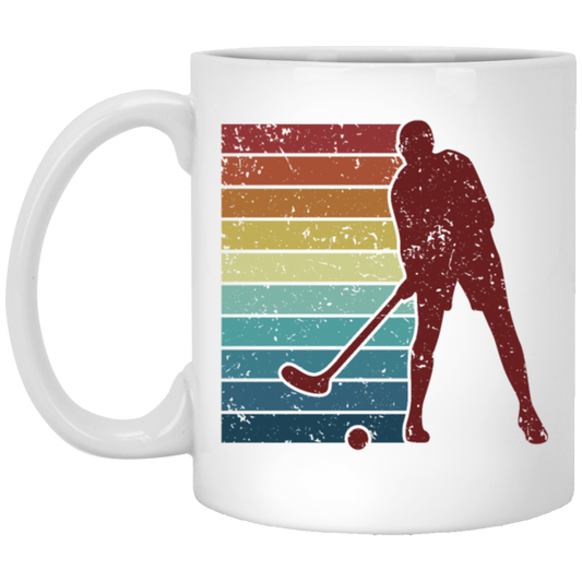 Retro Hockey Player, Field Hockey Indoor Hockey White Mug