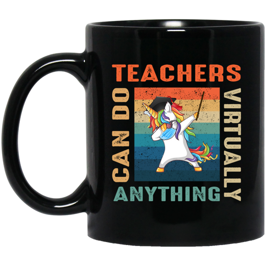 Vintage Teachers Can Do Virtually Anything, Unicorn Template Black Mug