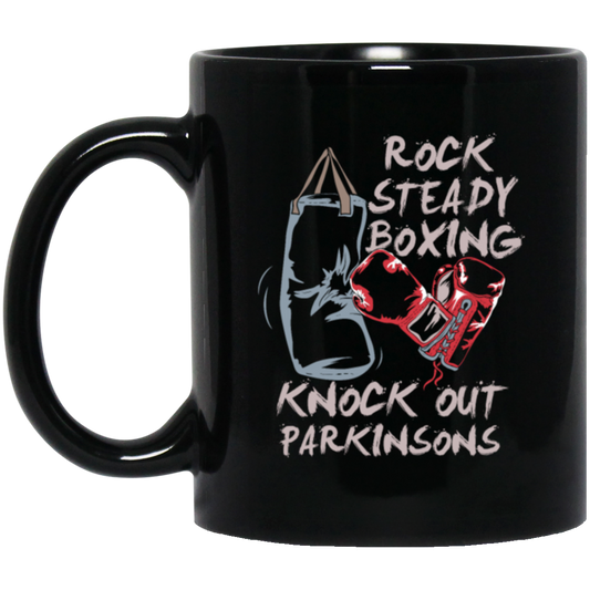 Parkinsons Fighter Rock Steady Boxing Knock Out Sporty Stronger Black Mug