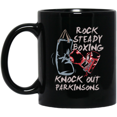 Parkinsons Fighter Rock Steady Boxing Knock Out Sporty Stronger Black Mug