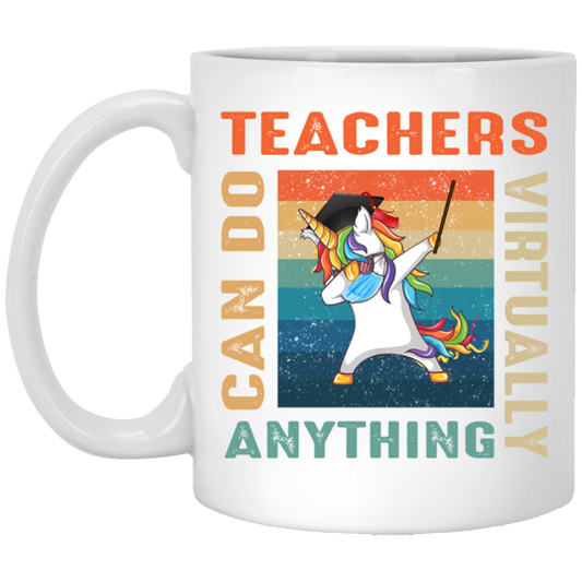 Vintage Teachers Can Do Virtually Anything, Unicorn Template White Mug