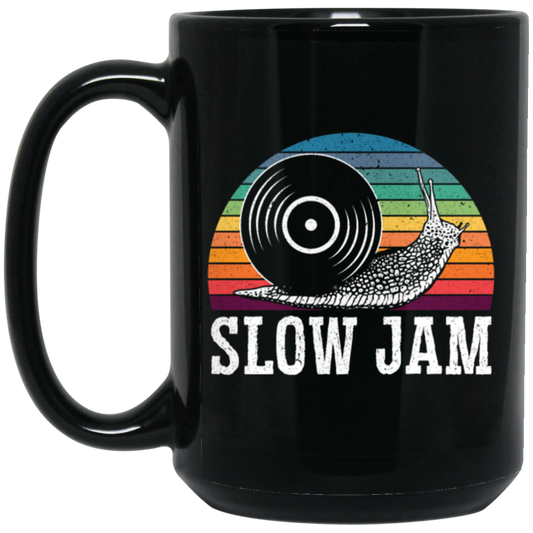 Vinyl Snail, Slow Jam Vinyl, Record Album Music Lover, Love Snail, Retro Vinyl Black Mug