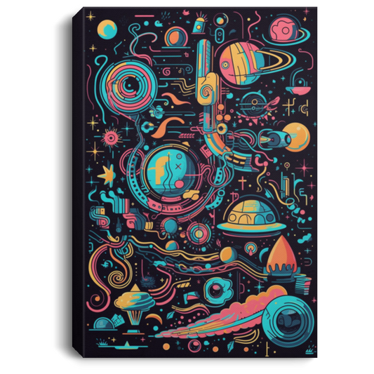 Abstract Space Cosmos Galaxy, Neon Colors, Geometric Shapes Canvas