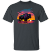 A Bison In Front Of The Sunset, Neon Style, Smooth Lines, Best Of Cow Unisex T-Shirt