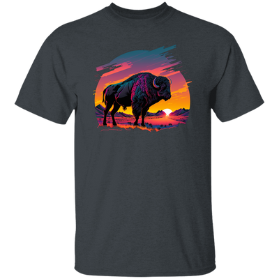 A Bison In Front Of The Sunset, Neon Style, Smooth Lines, Best Of Cow Unisex T-Shirt