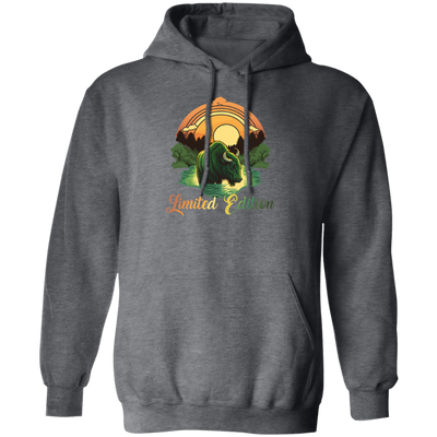 Green Bison With A River, Sunset And Treeline, Love Cow, Cow In Sunset Pullover Hoodie