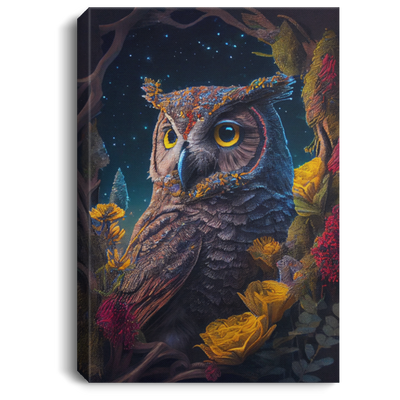 The Owl With Yellow Eyes In Magical Forest, Colorful Owl In The Forest Canvas