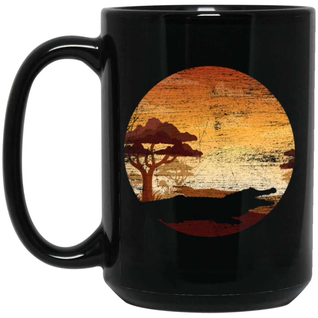 Crocodile Lover, Alligator And Crocodiles, Animal Green Gift Sunset Black Mug