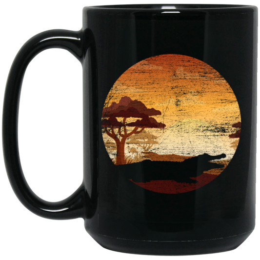 Crocodile Lover, Alligator And Crocodiles, Animal Green Gift Sunset Black Mug