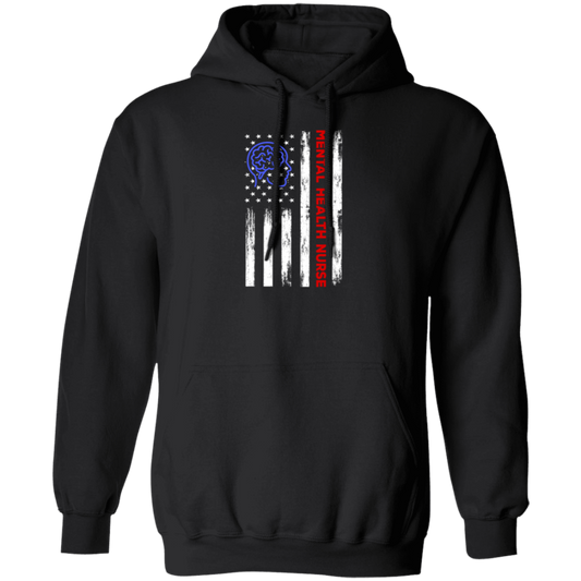 American Flag, Mental Health Nurse, American Psych Nurse, Love Nurse Gift Pullover Hoodie