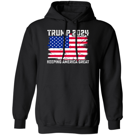 Trump 2024 Keeping America Great, Love Trump, Love America Flag Pullover Hoodie