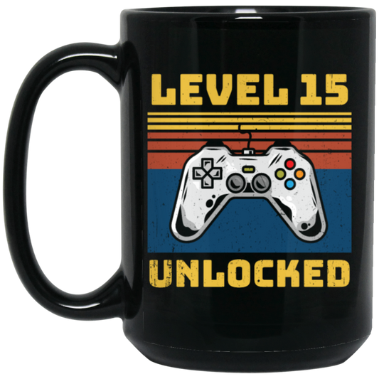 Retro 15th Birthday, Gaming Lover, Gift For Gamer 15 Years Gift Black Mug