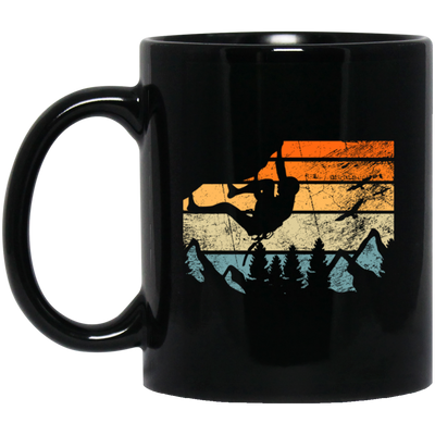 Retro Boulderer, Bouldering Lover, Vintage Mountain Black Mug