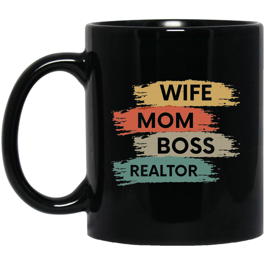 Love Wife Love Mom, Mom As Wife As Boss, Realtor Mom, Retro Mother Gift Black Mug